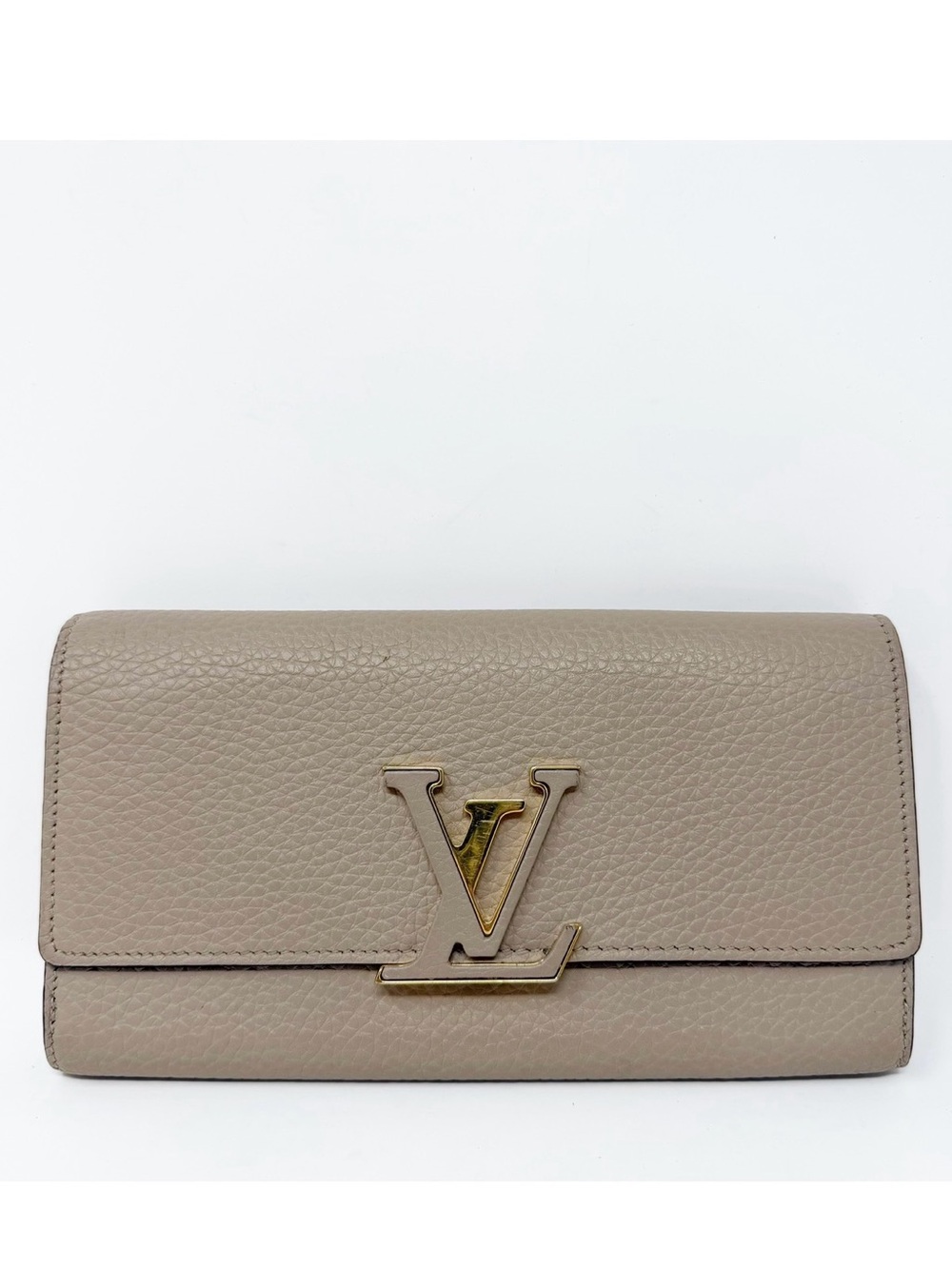 Louis Vuitton Capucines Taurillon Leather Wallet Beige Gold LV Womens